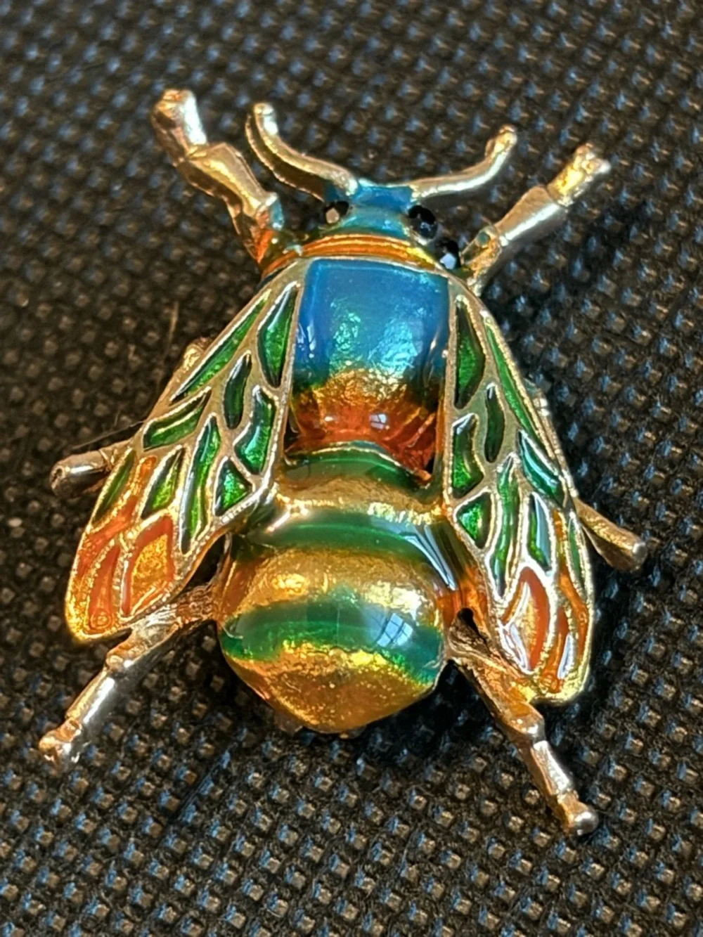 Translucent Enamel Bee insect Brooch Pin Unsigned Gold Tone‎ Vibrant Color